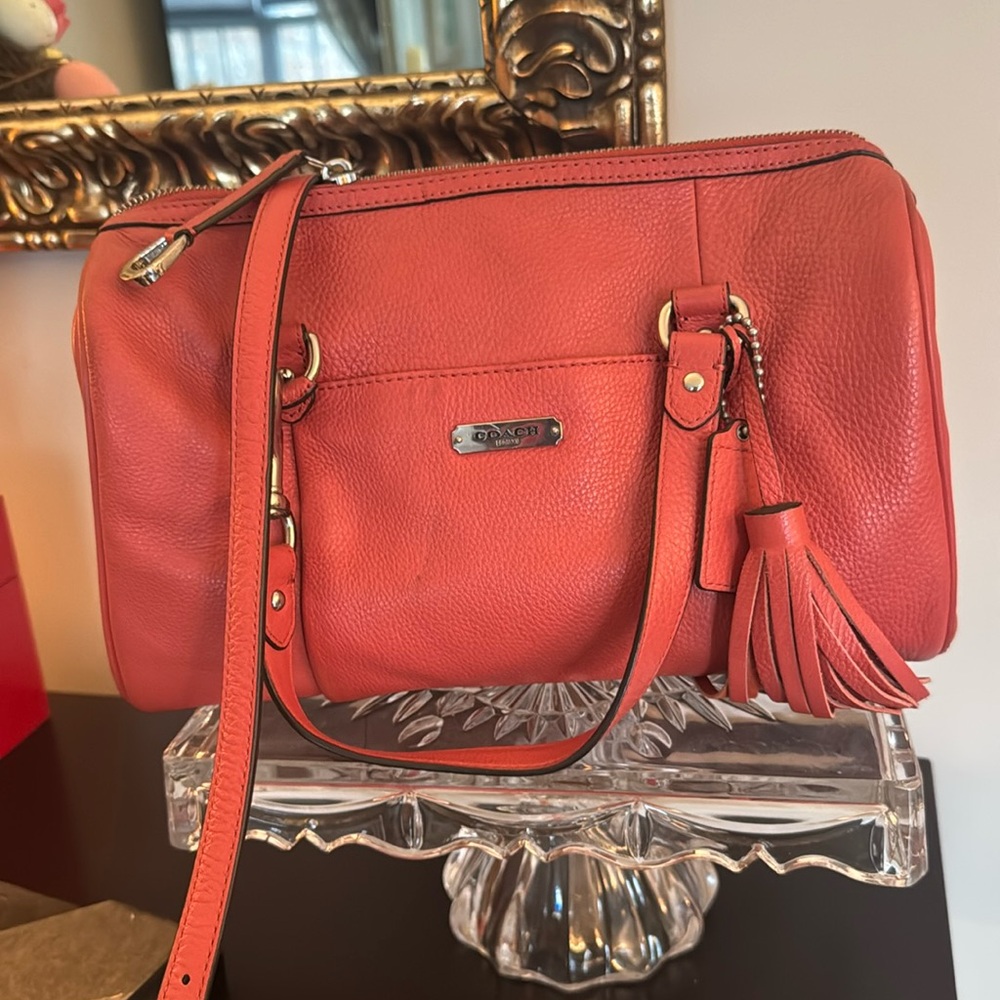 COACH AVERY CORAL PEBBLED TASSEL LEATHER SATCHEL PURSE F26121